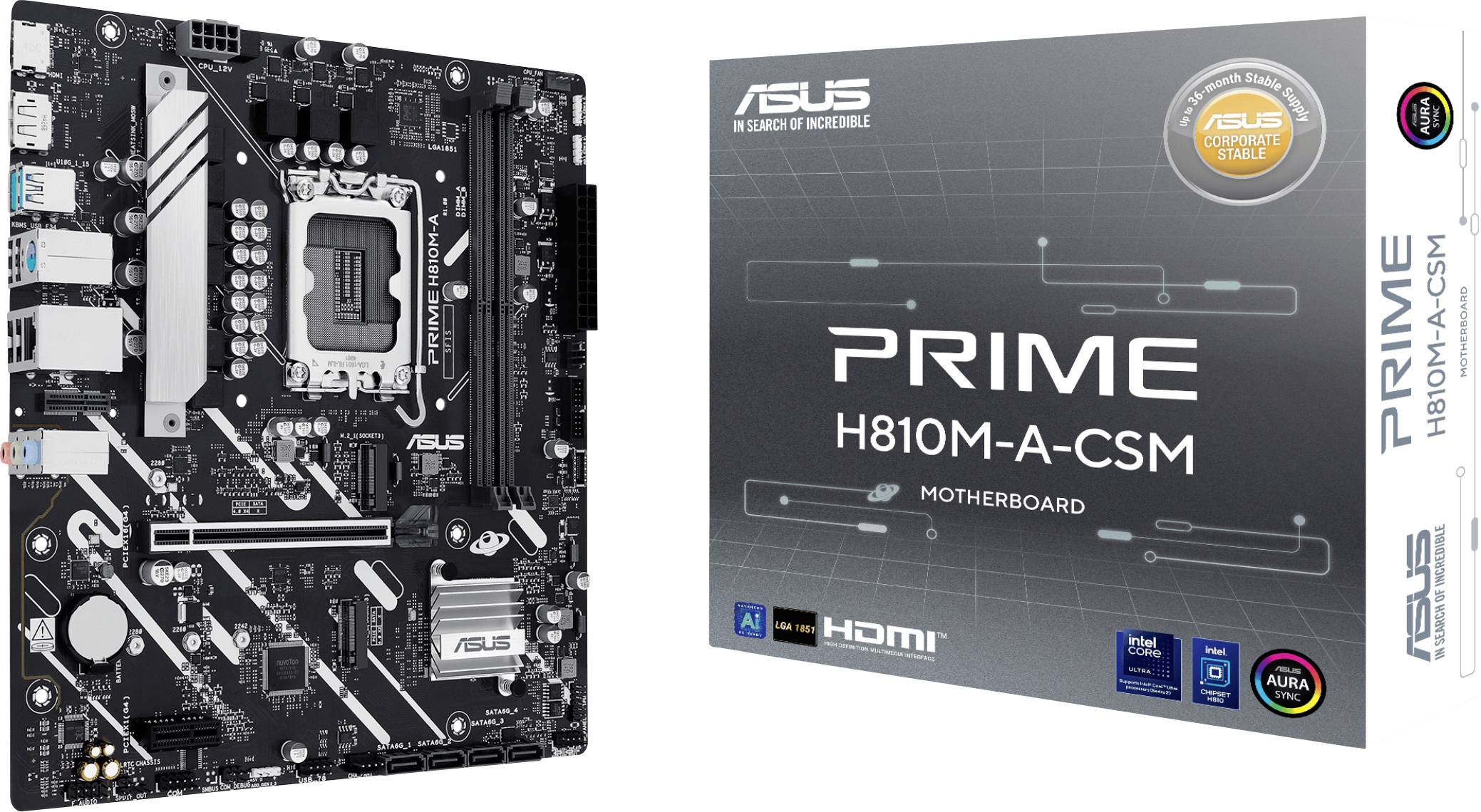 Asus PRIME H810M-A-CSM Mainboard Sockel (PC) Intel® LGA 1851 Formfaktor (Details) Micro-ATX Mainboard-Chipsatz Intel® H810