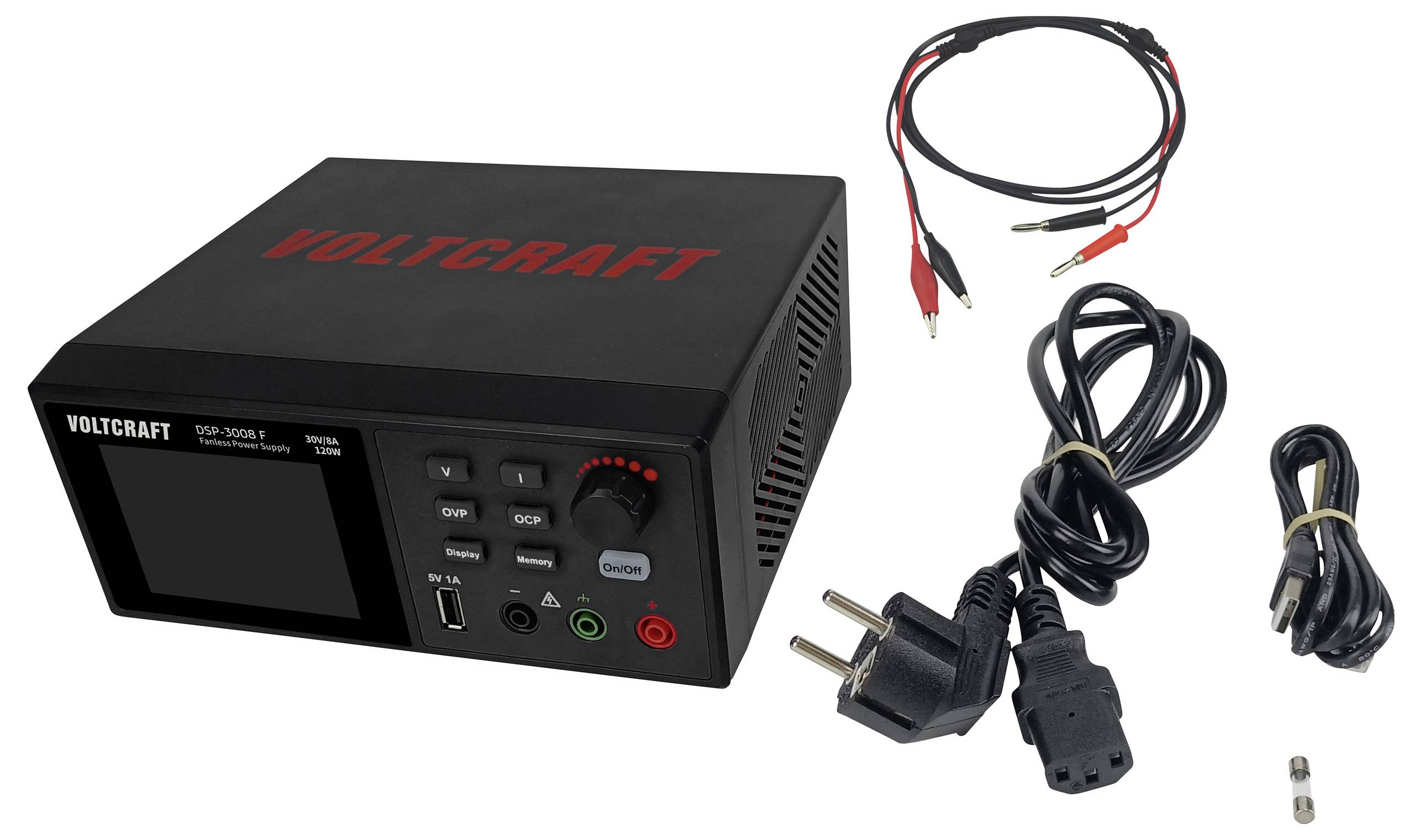 VOLTCRAFT DSP-3008 F Labornetzgerät, einstellbar 0 - 30V 0 - 8A 120W USB lüfterlos Anzahl Ausgänge 1 x