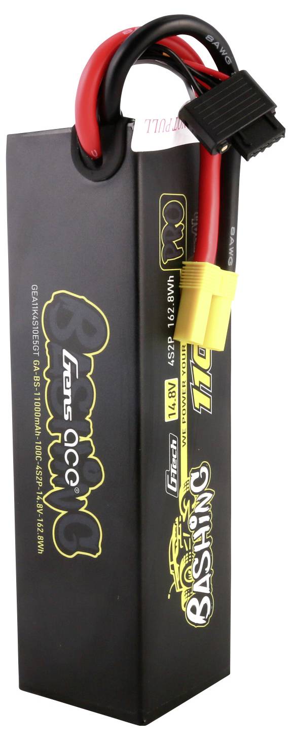 Batteriepack mit gelbem und schwarzem Stecker, rotem Kabel und Aufschrift 'Bashing 11.1V'. Geeignet für ferngesteuerte Fahrzeuge.