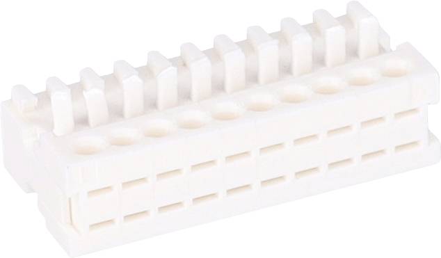 Ein weißer elektronischer Terminalblock mit 12 Anschlusspunkten, der für Drahtverbindungen in elektrischen Anwendungen verwendet wird.