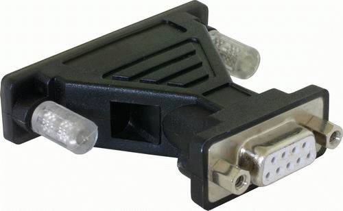Schwarzer VGA-zu-DVI-Adapter mit Stiftanschlüssen und Schraubverschlüssen.
