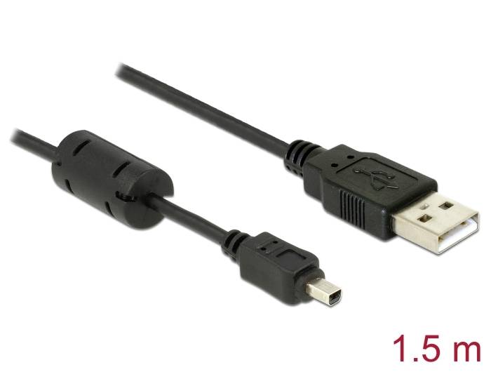 Verbinderkabel mit Ferritkern, ein Ende Mini-USB-Stecker, anderes Ende Standard-USB-Stecker; Länge 1,5 Meter.
