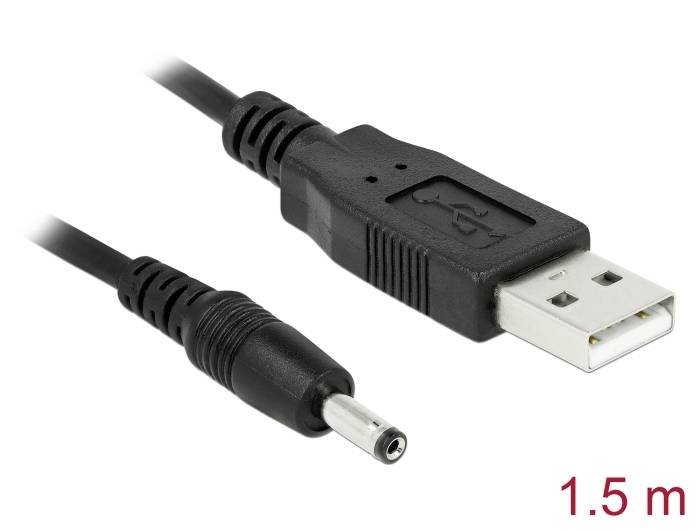 Delock USB-Stromkabel DC Stecker 3,5 mm, USB-A Stecker 1.50m Schwarz 82377