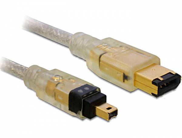 Delock FireWire Anschlusskabel [1x Firewire (400) Stecker 4pol. - 1x Firewire 6pol Stecker (IEEE1394)] 2m Grau