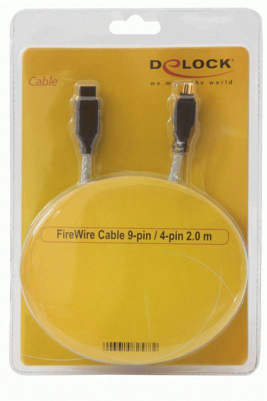Delock FireWire Anschlusskabel [1x Firewire (400) Stecker 4pol. - 1x Firewire (800) Stecker 9pol.] 2m Grau