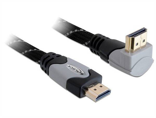 Zwei HDMI-Kabel mit schwarzen und grauen Steckern, eines zeigt den goldfarbenen Anschluss, das andere zeigt das Kabelende.