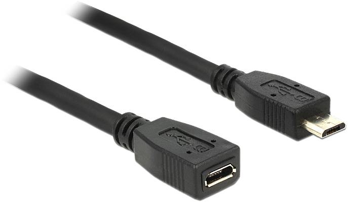 'USB A' zu 'Micro USB' Adapterkabel, schwarz, männlich zu weiblich, zur Verbindung von Geräten mit unterschiedlichen USB-Anschlüssen.