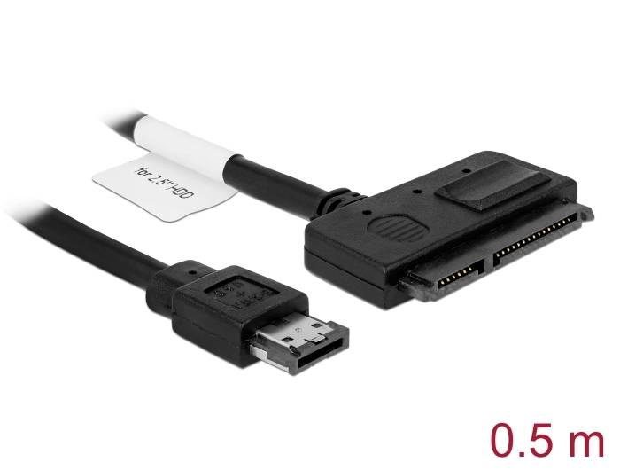 Ein Adapterkabel mit einer SATA-Verbindung auf der einen und einer USB-Verbindung auf der anderen Seite. Länge: 0,5 Meter.