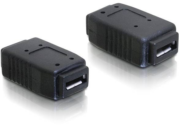 Zwei schwarze USB-Steckverbinder, weiblich, nebeneinander auf weißem Hintergrund.