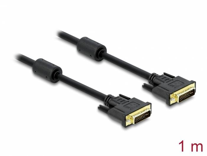 Schwarzes DVI-D-Kabel, 1 Meter lang, für digitale Videoverbindungen, mit zwei identischen Anschlüssen an beiden Enden.