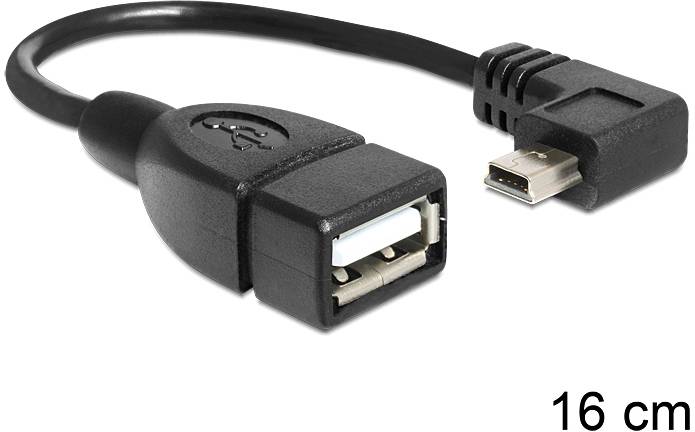 USB-Adapterkabel: USB-A-Buchse zu Micro-USB-Stecker, schwarz, 16 cm lang.