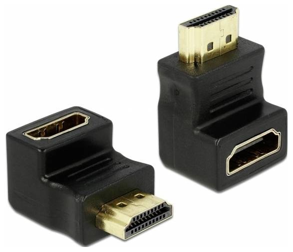 Ein schwarzer HDMI-Winkeladapter, der HDMI-Kabel in einem engen Raum um 90 Grad drehen lässt. Geeignet für Video- und Audioverbindungen.