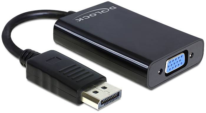 Schwarz Adapterkabel mit DisplayPort- zu VGA-Anschluss, geeignet für die Verbindung eines Computers mit einem VGA-Monitor.