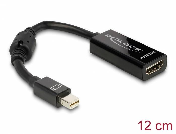 Ein schwarzer Adapterkabel mit Mini-DisplayPort und HDMI-Anschluss, 12 cm lang, ideal für die Verbindung von Monitoren mit Computern.