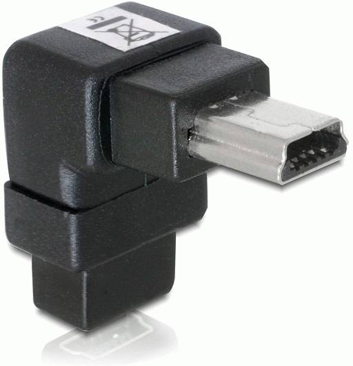 Ein Winkelstecker mit Mini-USB-Anschluss, geeignet für enge Räume, ermöglicht eine platzsparende Verbindung in elektronischen Geräten.