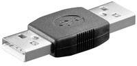 USB-Adapter mit zwei USB-A-Steckern, einer an jeder Seite. Das Gehäuse ist schwarz und trägt ein Symbol. Für Verbindung von Geräten.