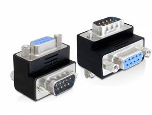 Zwei VGA-Adapter mit jeweils einem blauen Anschluss zeigen eine männliche und eine weibliche Steckverbindung.