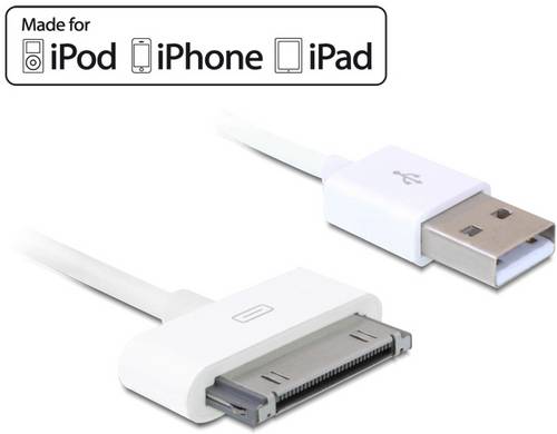 Delock USB-Kabel USB 2.0 USB-A Stecker, Apple 30pol. Stecker 1.80m Weiß 83169