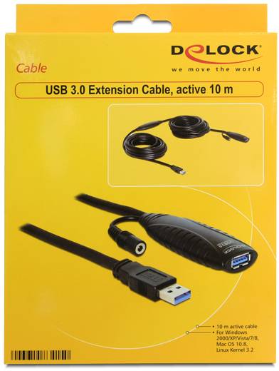 Delock USB 3.0 Verlängerungskabel, aktiv, 10 m. Geeignet für Windows 2000/XP/Vista/7/8/8.1, Mac OS 10.8, Linux Kernel 3.2.