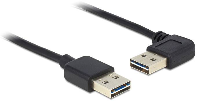 Zwei schwarze USB-Kabel mit rechtwinkligen Steckern.
