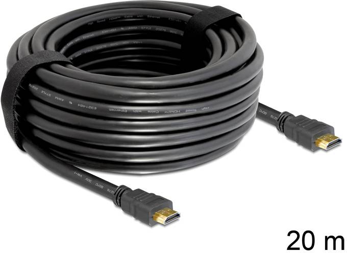 Ein 20 Meter langes HDMI-Kabel, aufgerollt mit zwei Steckern.