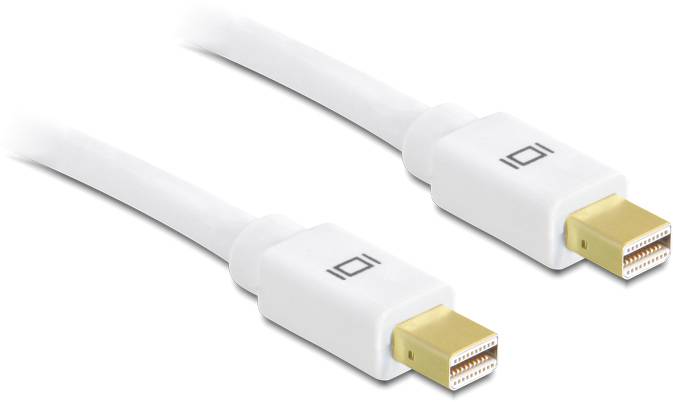 Zwei weiße Thunderbolt-Kabel mit goldenen Anschlüssen auf weißem Hintergrund.