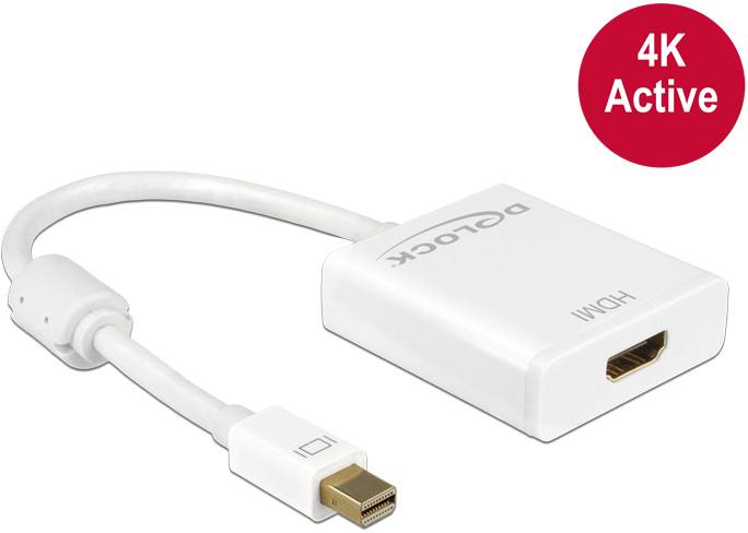 Adapter von Mini DisplayPort zu HDMI, unterstützt 4K-Auflösung, weißes Gehäuse, geeignet für Anschlüsse an hochauflösende Bildschirme.