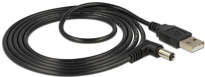 Schwarzes USB-Kabel mit einem DC-Stecker, oft verwendet zum Verbinden von Geräten mit einer Stromquelle oder Computer.