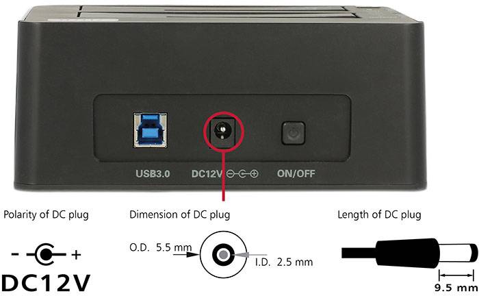 Delock 62661 SATA 6 Gb/s, DC-Buchse 3.5mm Festplatten-Dockingstation
