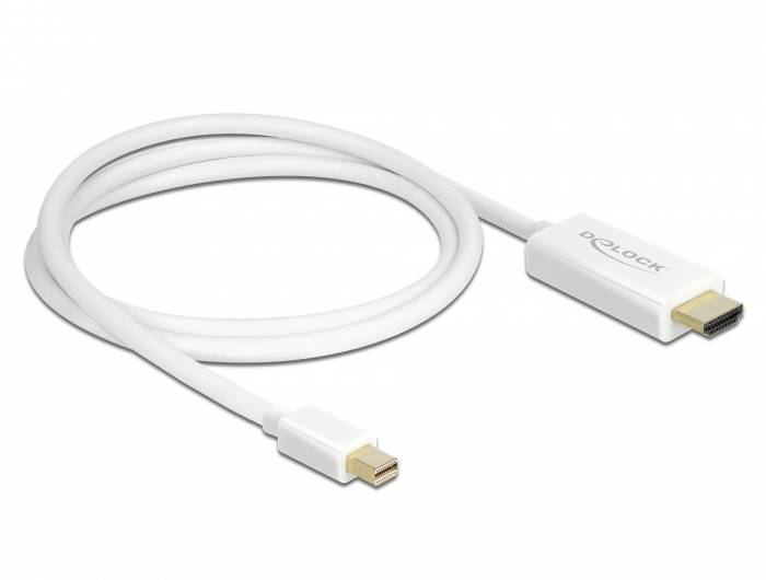 Delock HDMI / Mini-DisplayPort Anschlusskabel Mini DisplayPort Stecker, HDMI-A Stecker 1m Weiß 83706 vergoldete Steckkontakte