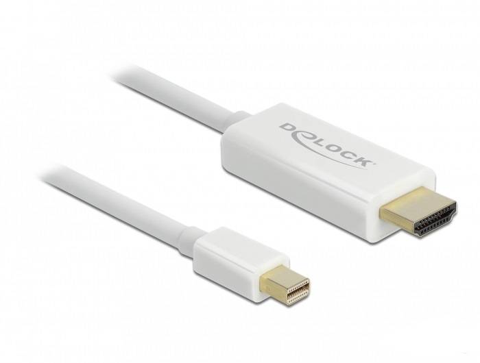 Delock HDMI / Mini-DisplayPort Anschlusskabel Mini DisplayPort Stecker, HDMI-A Stecker 2m Weiß 83707 vergoldete Steckkontakte