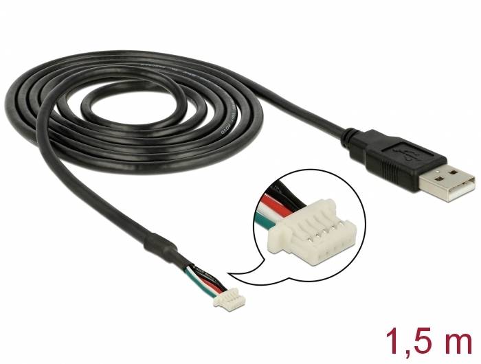 USB-Kabel mit offenem Ende, 1,5 m lang. Zeigt Detailansicht der Anschlüsse. Geeignet für Elektronikprojekte und Reparaturen.