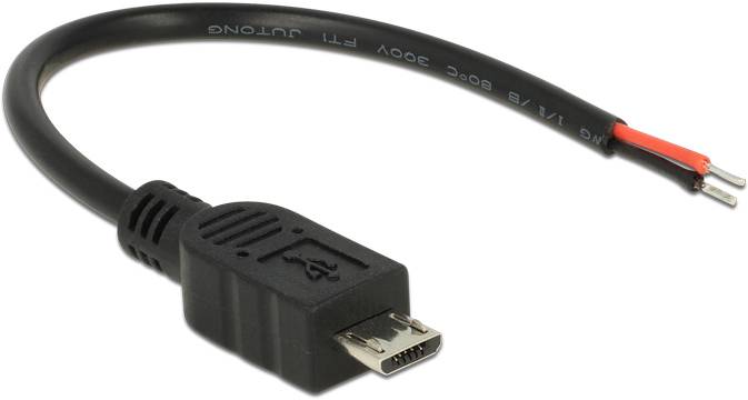 Schwarz-graues USB-Kabel mit geschnittenen Enden für offene Drähte, zeigt Verbindungsmöglichkeit für Elektronikprojekte.