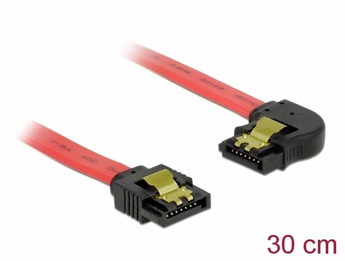 Abgewinkeltes und gerades SATA-Kabel in Rot, 30 cm lang, für Datenübertragungen.