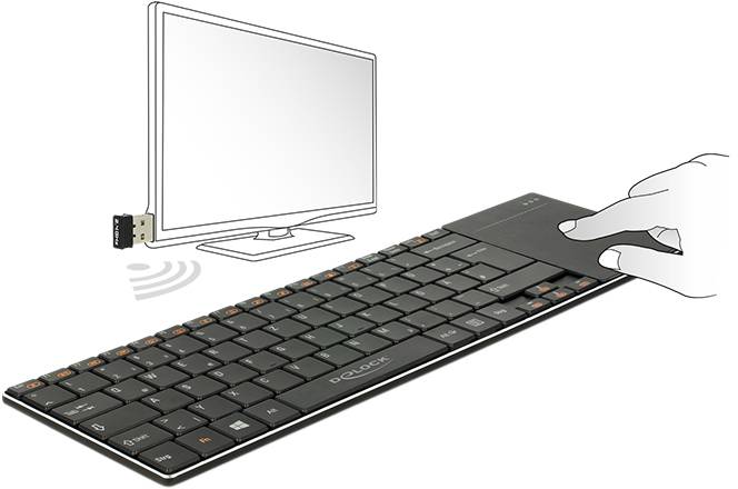 Delock 12454 Funk, Kabellos Tastatur Deutsch, QWERTZ Schwarz