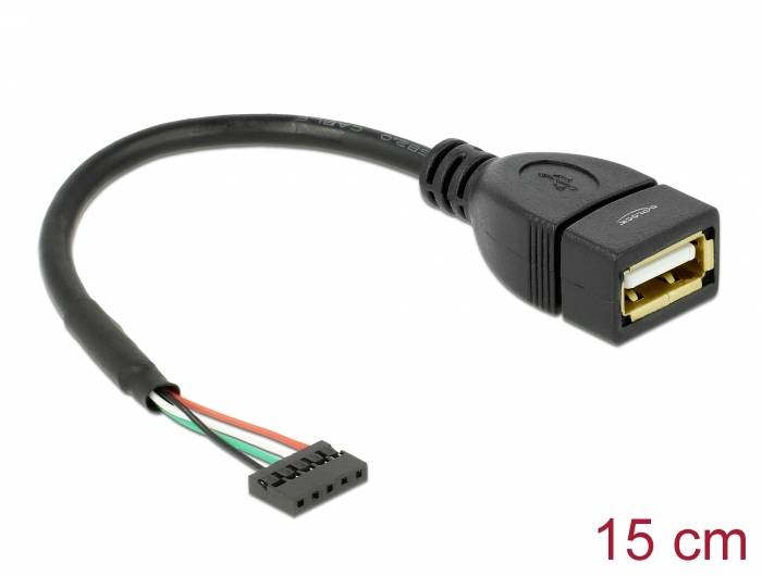 USB-Adapterkabel mit fünfpoligem Stecker und USB-Buchse, Länge: 15 cm.