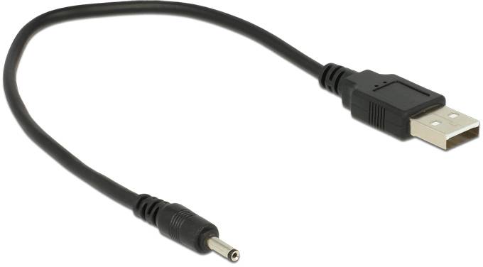 USB-Kabel mit einem USB-A-Anschluss und einem runden DC-Stecker. Geeignet zum Verbinden von Geräten mit DC-Eingang zu USB-Ausgängen.