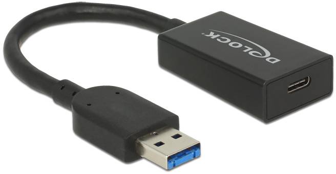 Schwarzer USB-zu-USB-C-Adapter mit Kabel, USB-A-Stecker auf USB-C-Buchse, geeignet für Verbindung von Geräten mit unterschiedlichen Anschlüssen.