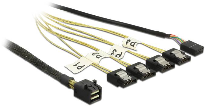 Delock Festplatten Anschlusskabel [1x Mini-SAS-Stecker (SFF-8643) - 4x SATA 6 Gb/s] 0.5m Schwarz, Silber, Gelb