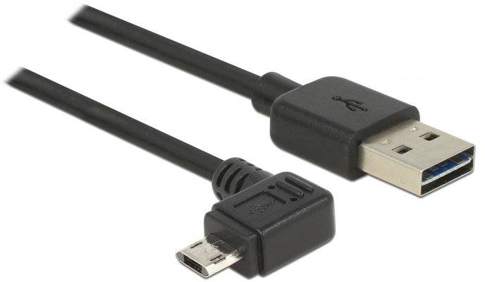 USB-3.0-Kabel mit einem geraden USB-A-Stecker und einem abgewinkelten Micro-USB-Stecker. Ideal für Verbindungen mit beengtem Platz.