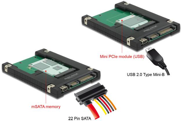 Delock 62853 Schnittstellen-Konverter [1x SATA, USB 2.0 - 1x mSATA, Mini-PCI-Express]