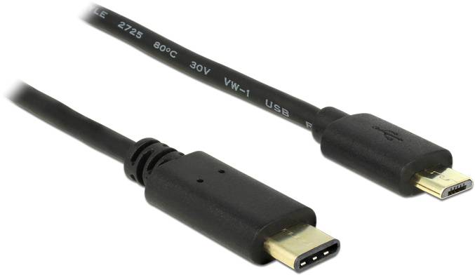 Ein USB-C-Kabel mit Steckern an beiden Enden. Auf dem Kabel sind die Spezifikationen '30V', '80°C', und 'USB' zu sehen.