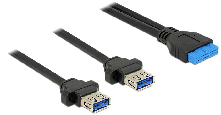 Zwei USB-3.0-Buchsen verbinden sich mit einem USB-3.0-Stecker.