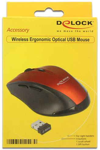 Delock 12493 Ergonomische Maus USB Optisch Schwarz, Rot 5 Tasten