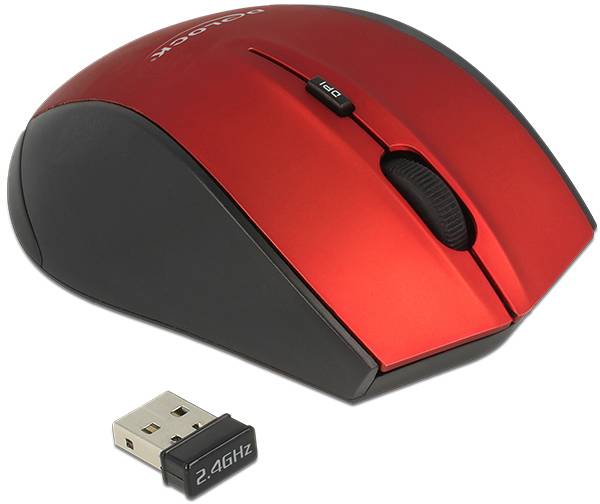 Delock 12493 Ergonomische Maus USB Optisch Schwarz, Rot 5 Tasten