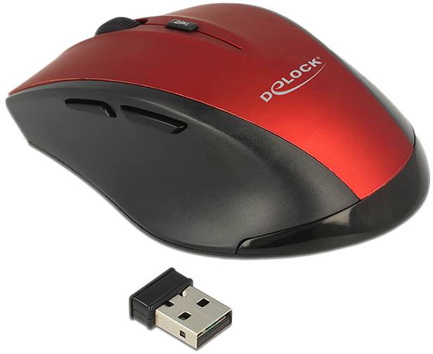 Delock 12493 Ergonomische Maus USB Optisch Schwarz, Rot 5 Tasten