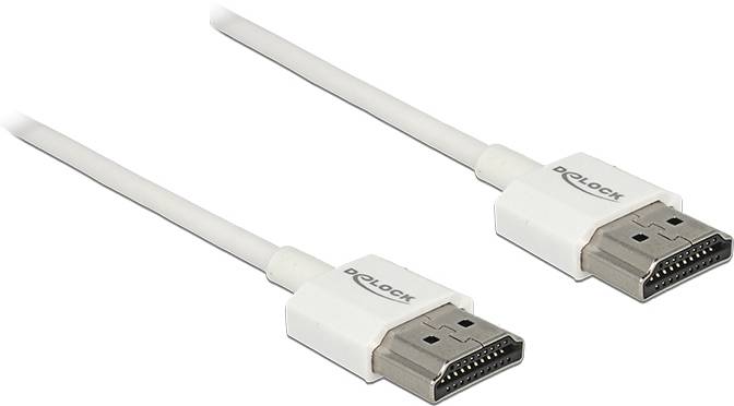 Ein weißes DisplayPort-Kabel mit zwei Steckern. Beide Stecker zeigen in dieselbe Richtung und sind für digitale Videoübertragung genutzt.