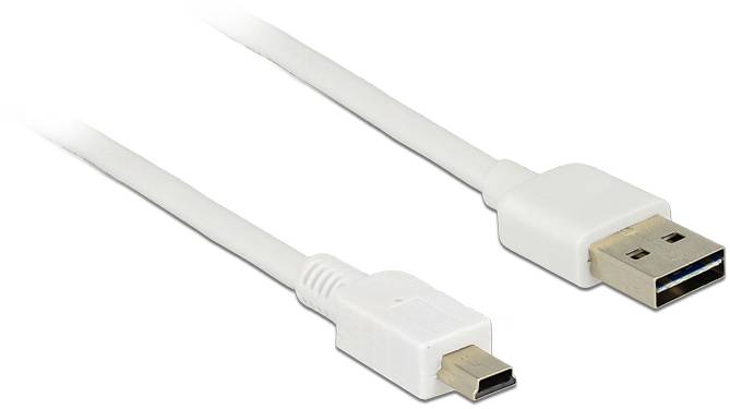Weißes USB-Kabel mit einem Standard-USB-Stecker auf der einen Seite und einem Micro-USB-Stecker auf der anderen Seite.