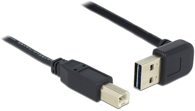 Zwei USB-Kabel mit unterschiedlichen Steckertypen, eins mit quadratischem Stecker und eins mit rechteckigem USB-A-Stecker.