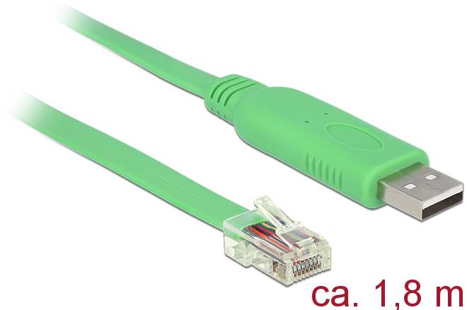 Grünes USB-auf-Ethernet-Kabel, Länge ca. 1,8 m.